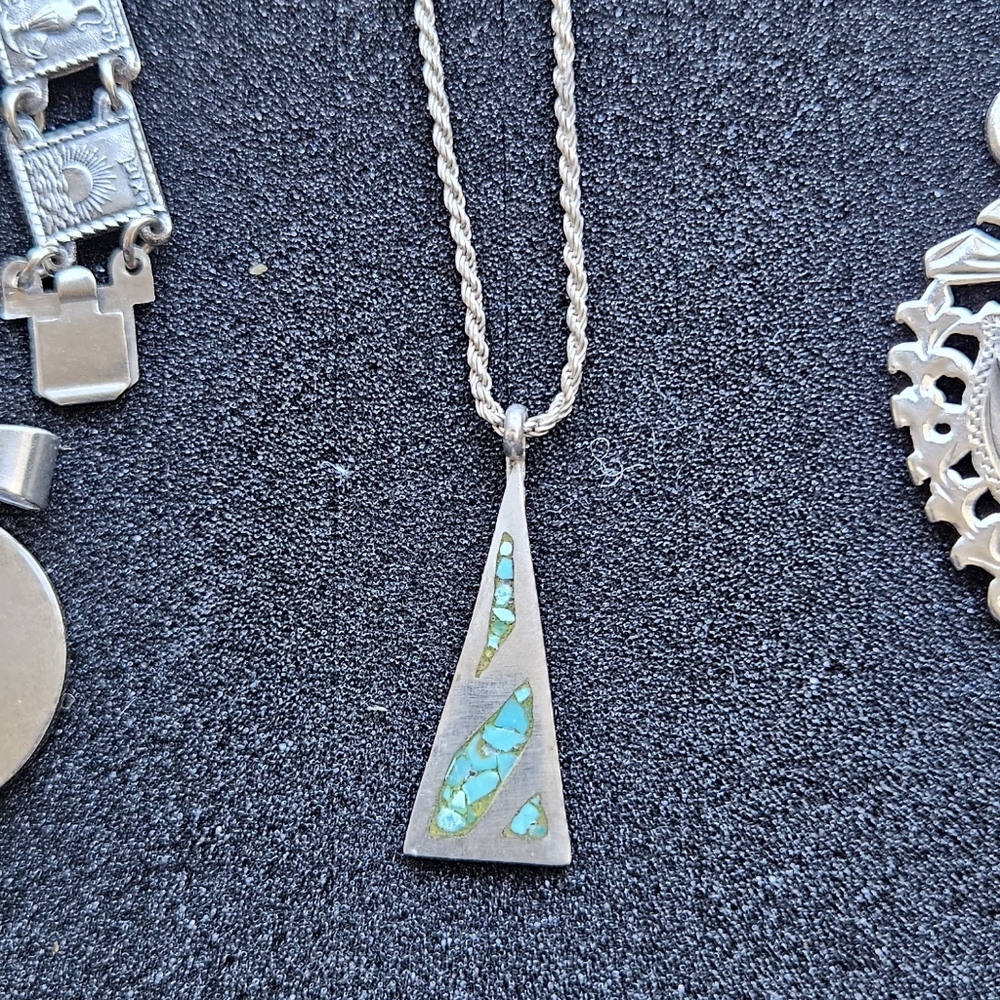 Silver and Turquoise Pendant Necklace .925 Sterling Silver